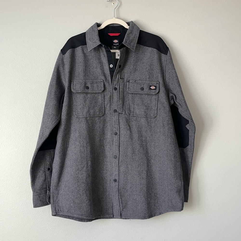 NWT‎ Dickies Heavy Flannel Button Down Shirt/ Gray & Black / SZ L